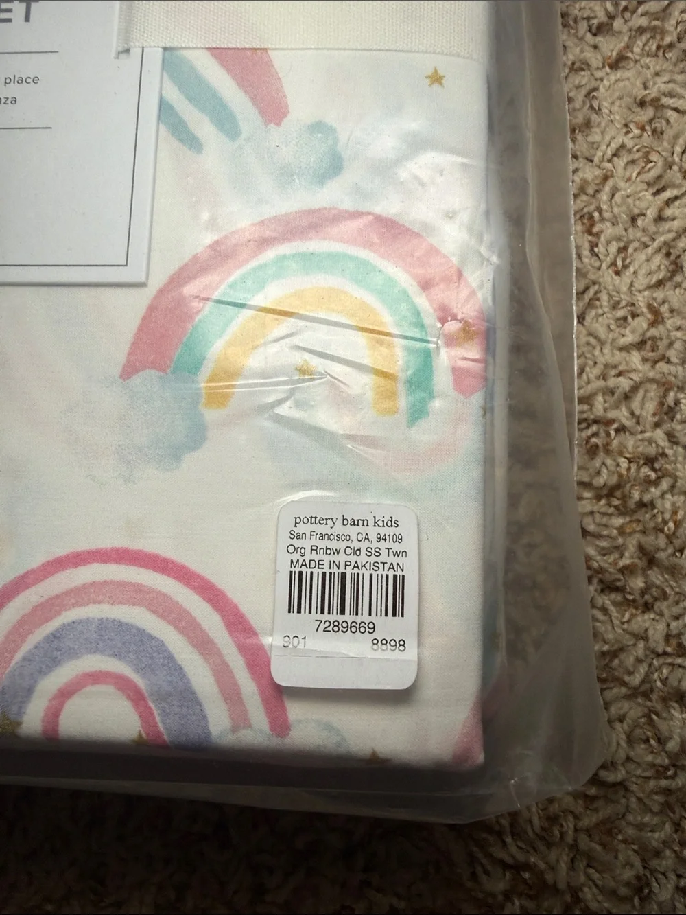 Pottery Barn Kids White Comforter with Pink Rainbow Accent